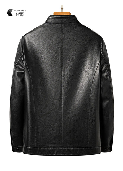 YN-2335 Spring and Autumn Men's Genuine Leather Polo Mock Neck Jacket Fashion Slim Sheepskin Coat Black Grey Husband Gift Youth