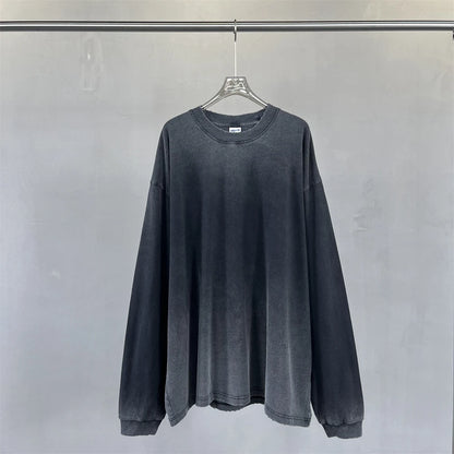 ZODF Retro 2024 Autumn 275gsm Washed Cotton T-Shirt Unisex Oversized Solid Long Sleeve O-Neck T Shirt Brand Tops HY0948