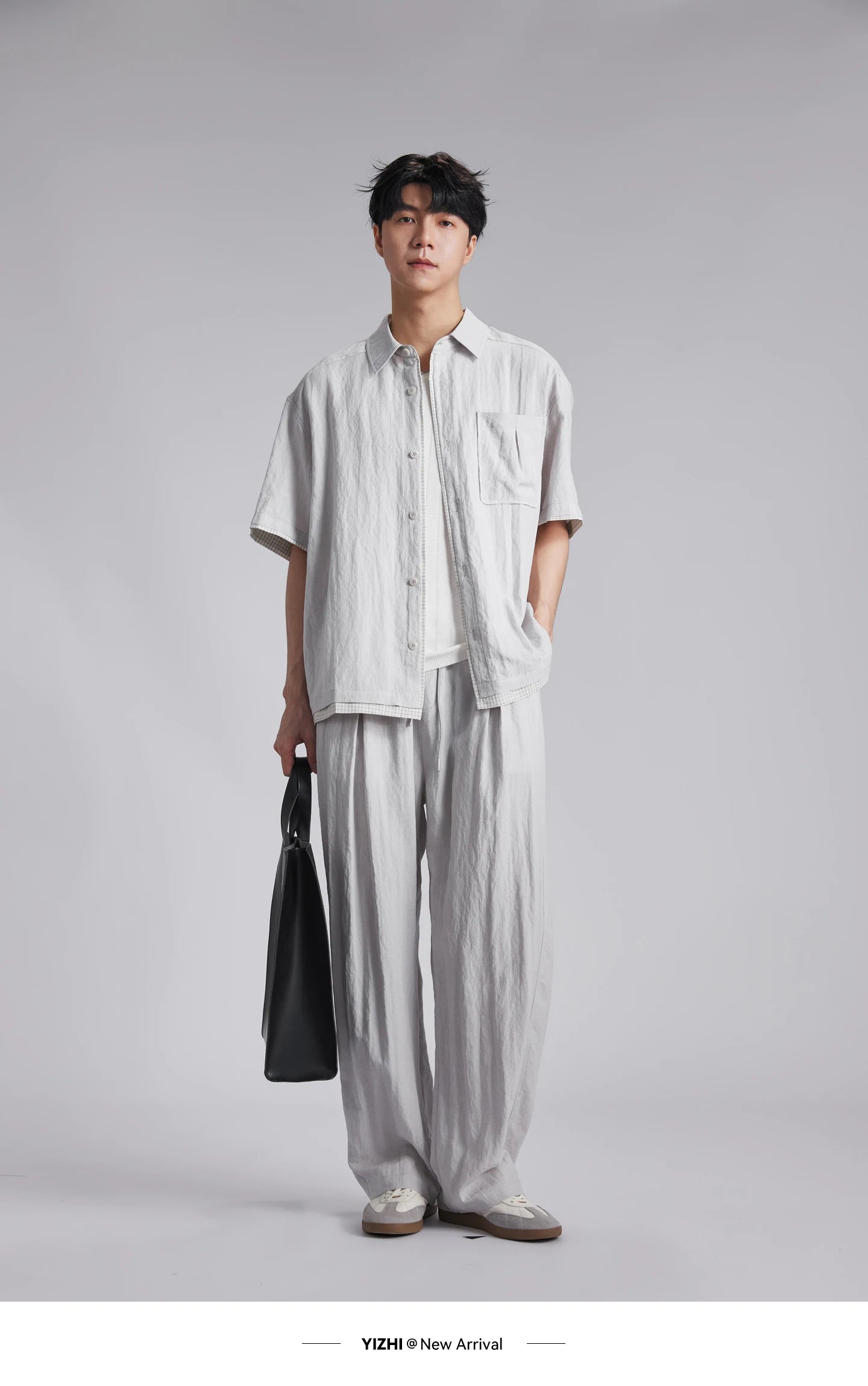 Fashion Men's Lyocell Linen 2-Piece Set 2026 Summer Turn-Down Collar Loose Casual Cool Touch Shirt and Shorts Set