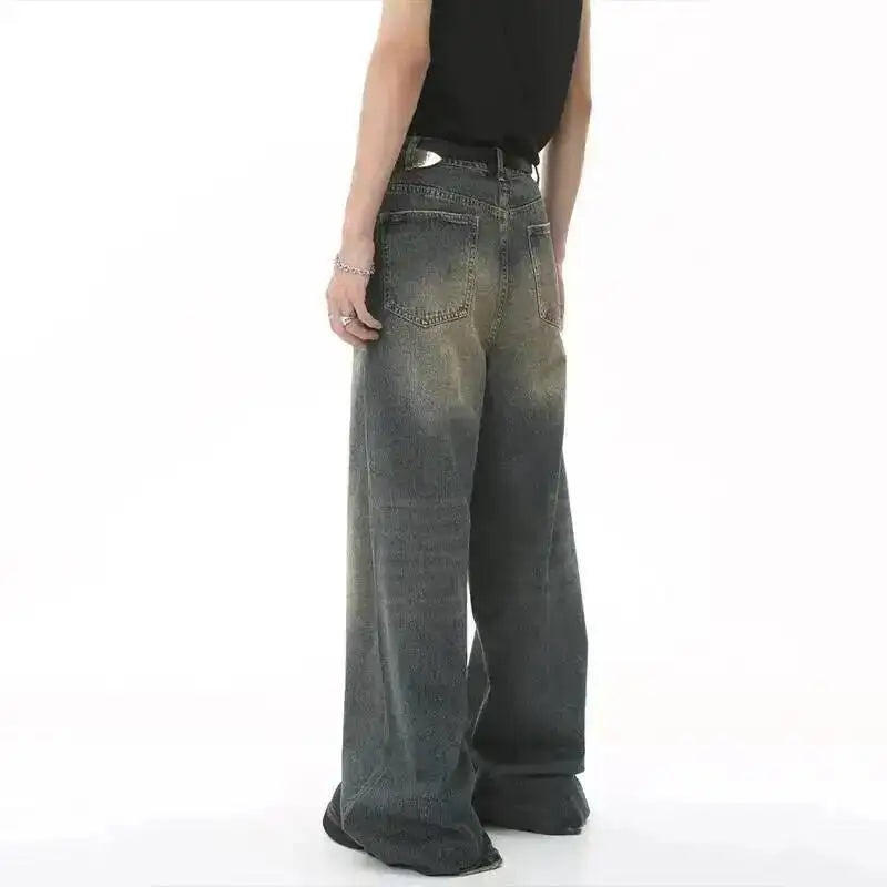 IEFB Summer Men's Denim Pants Old Blue Washed Male Jeans Straight Casual Menwear Loose Wide Leg Trousers New Fashion 9C354