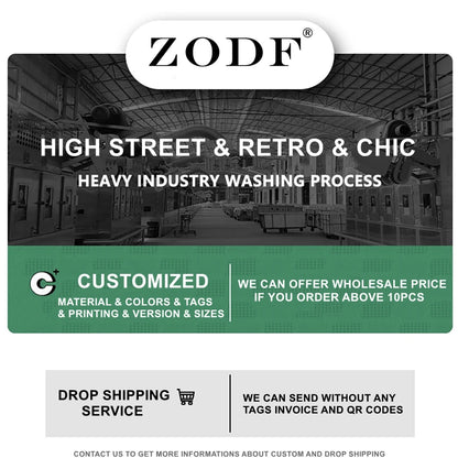 ZODF Retro 2024 Autumn 275gsm Washed Cotton T-Shirt Unisex Oversized Solid Long Sleeve O-Neck T Shirt Brand Tops HY0948