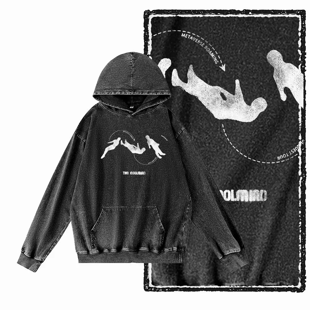 G14 Acid Washed Black o-neck 100% Cotton COOLMIND  Printed Men's Hoodies |  Streetwear Big Size Cool men's Hoodie