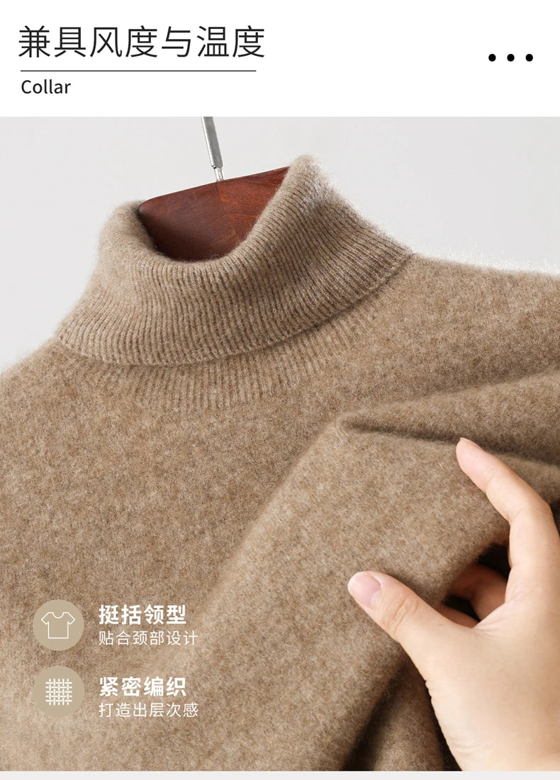 100% wool high neck sweater with pullover for men, autumn and winter warm and full sleeved hot selling new knitted  base sweater