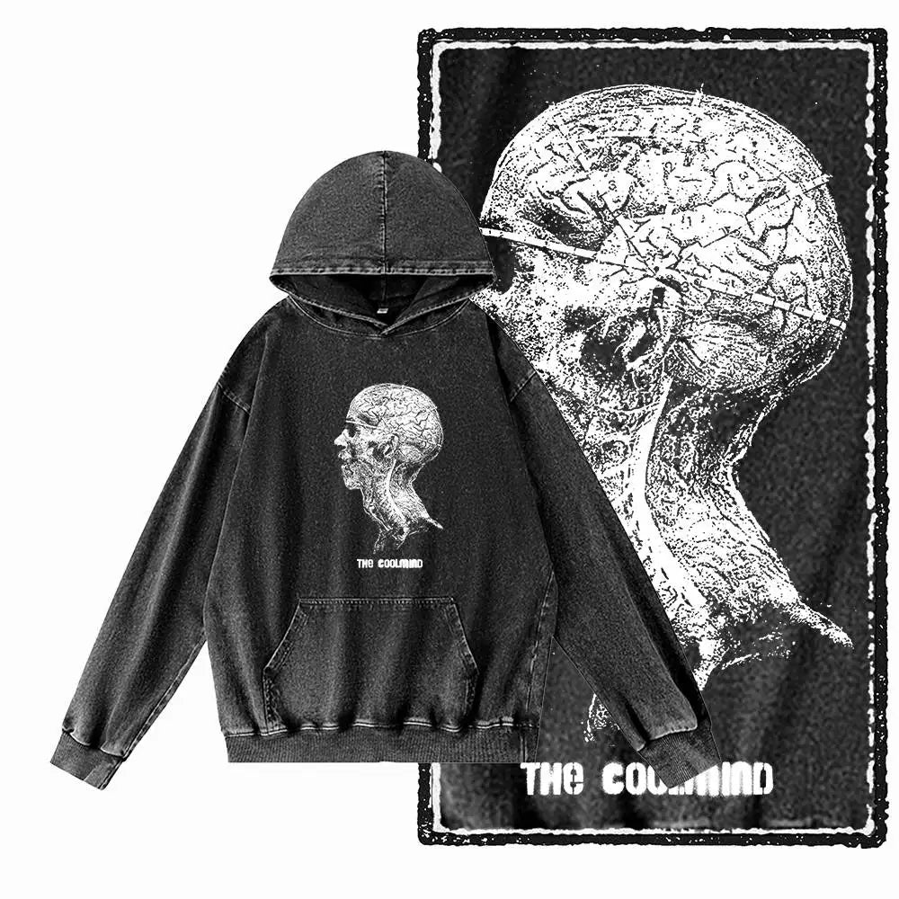 G14 Acid Washed Black o-neck 100% Cotton COOLMIND  Printed Men's Hoodies |  Streetwear Big Size Cool men's Hoodie