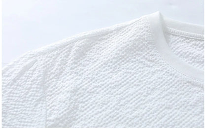 Summer Textured Seersucker Tee For Men Slim Fit Round Neck Short Sleeve Shirt Lightweight Breathable Top Mens Summer T Shirt