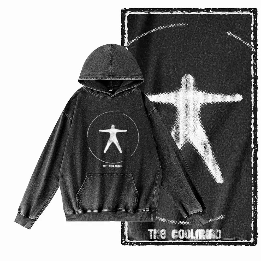 G14 Acid Washed Black o-neck 100% Cotton COOLMIND  Printed Men's Hoodies |  Streetwear Big Size Cool men's Hoodie