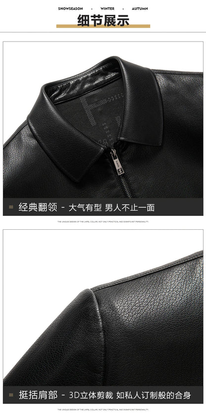 YN-2335 Spring and Autumn Men's Genuine Leather Polo Mock Neck Jacket Fashion Slim Sheepskin Coat Black Grey Husband Gift Youth