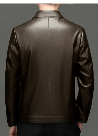 YN-2335 Spring and Autumn Men's Genuine Leather Polo Mock Neck Jacket Fashion Slim Sheepskin Coat Black Grey Husband Gift Youth
