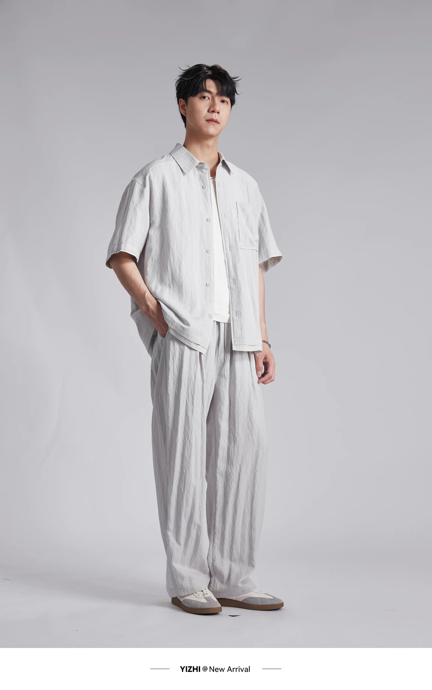 Fashion Men's Lyocell Linen 2-Piece Set 2026 Summer Turn-Down Collar Loose Casual Cool Touch Shirt and Shorts Set