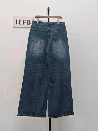 IEFB Summer Men's Denim Pants Old Blue Washed Male Jeans Straight Casual Menwear Loose Wide Leg Trousers New Fashion 9C354