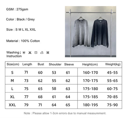 ZODF Retro 2024 Autumn 275gsm Washed Cotton T-Shirt Unisex Oversized Solid Long Sleeve O-Neck T Shirt Brand Tops HY0948