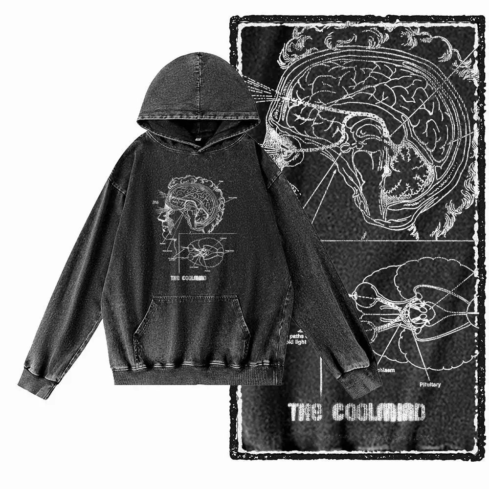 G15 Acid Washed Black Cool 100% Cotton COOLMIND  Printed Men's Hoodies |  Streetwear Big Size O-neck men's Hoodie