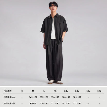 Fashion Men's Lyocell Linen 2-Piece Set 2026 Summer Turn-Down Collar Loose Casual Cool Touch Shirt and Shorts Set