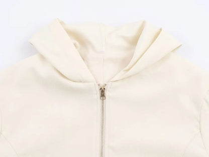 HH Women Fashion Pants Suit Solid Long Sleeves Pocket Hooded Zipper Short Jacket+Casual Loose Drawstring Street Wide Leg Pants