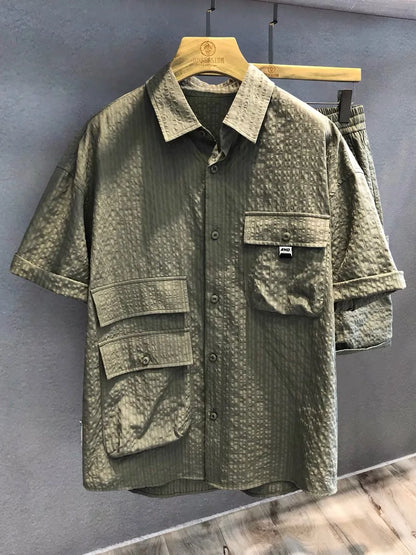 Men's Short Sleeve Shirt/short Set Casual Loose Fashion Two-Piece