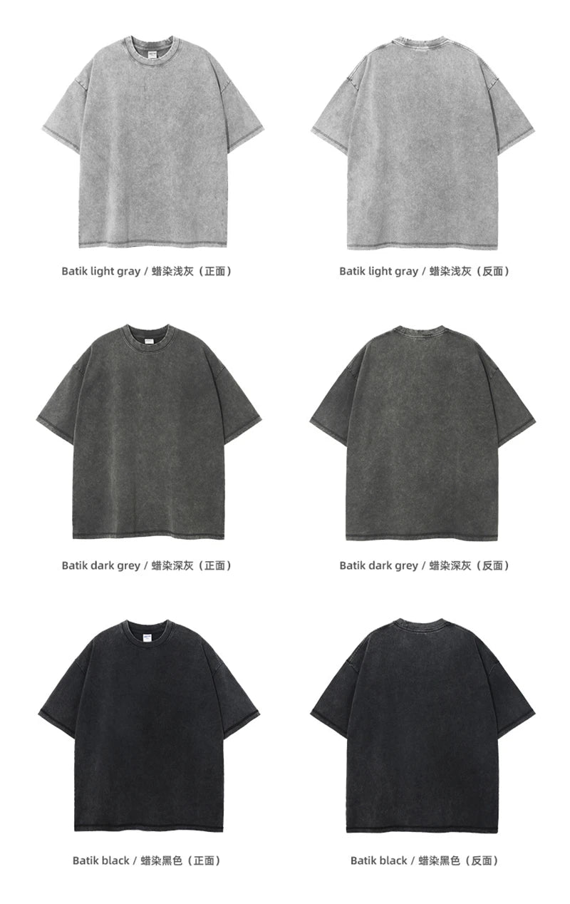 ZODF New Summer Batik Washed T-Shirts For Men Unisex Retro Loose High Street 275gsm Cotton T Shirt Brand Design HY0594