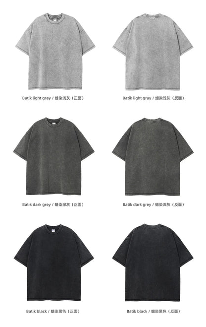 ZODF New Summer Batik Washed T-Shirts For Men Unisex Retro Loose High Street 275gsm Cotton T Shirt Brand Design HY0594
