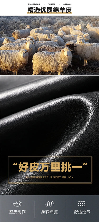 YN-2335 Spring and Autumn Men's Genuine Leather Polo Mock Neck Jacket Fashion Slim Sheepskin Coat Black Grey Husband Gift Youth