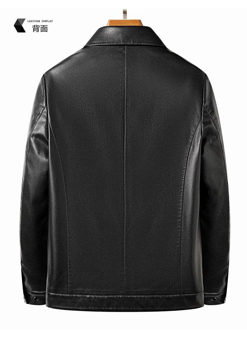 YN-2335 Spring and Autumn Men's Genuine Leather Polo Mock Neck Jacket Fashion Slim Sheepskin Coat Black Grey Husband Gift Youth