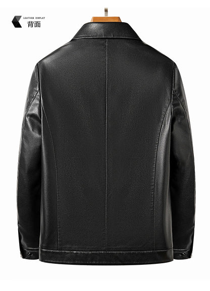 YN-2335 Spring and Autumn Men's Genuine Leather Polo Mock Neck Jacket Fashion Slim Sheepskin Coat Black Grey Husband Gift Youth