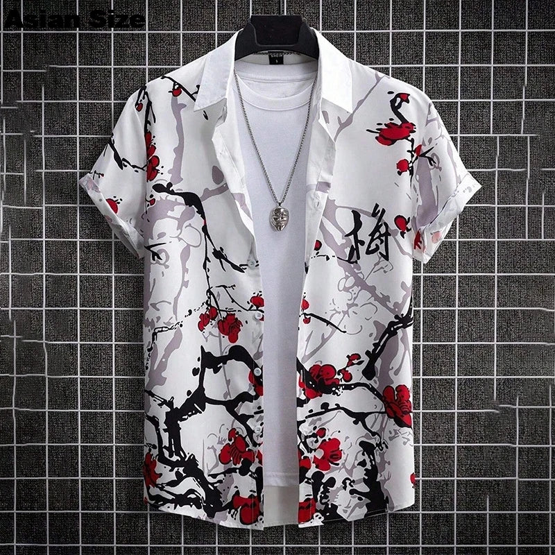 2025 Vintage Summer 3D Graffiti Blossom Printed Shirts For Men Clothing Fashion Streetwear Unisex Hawaiian Shirts Blouses Tops
