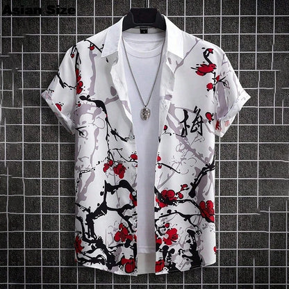 2025 Vintage Summer 3D Graffiti Blossom Printed Shirts For Men Clothing Fashion Streetwear Unisex Hawaiian Shirts Blouses Tops